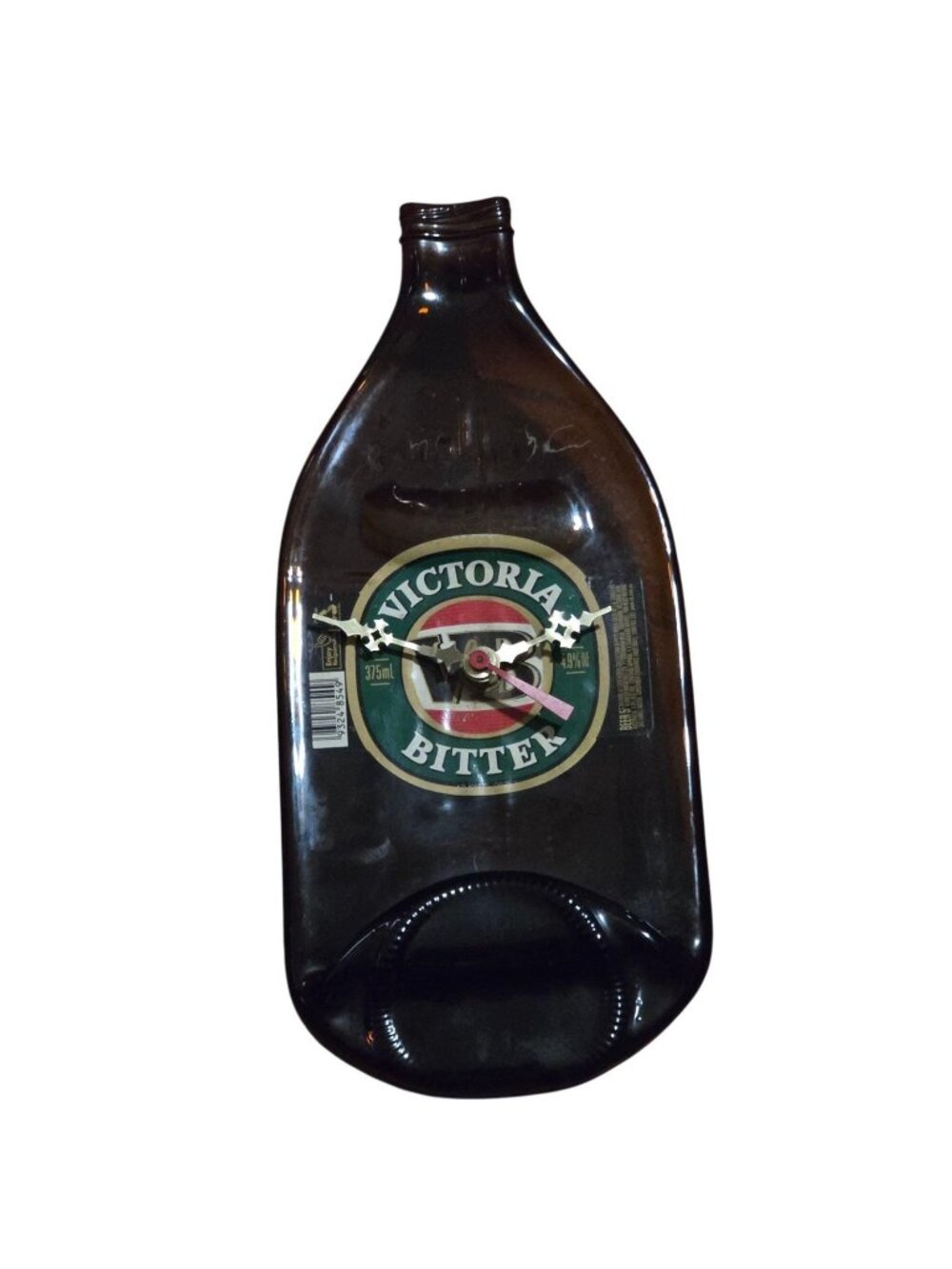 Victoria Bitter Brown Bottle Flattened Glass, Pub Art, Australian Wall Clock